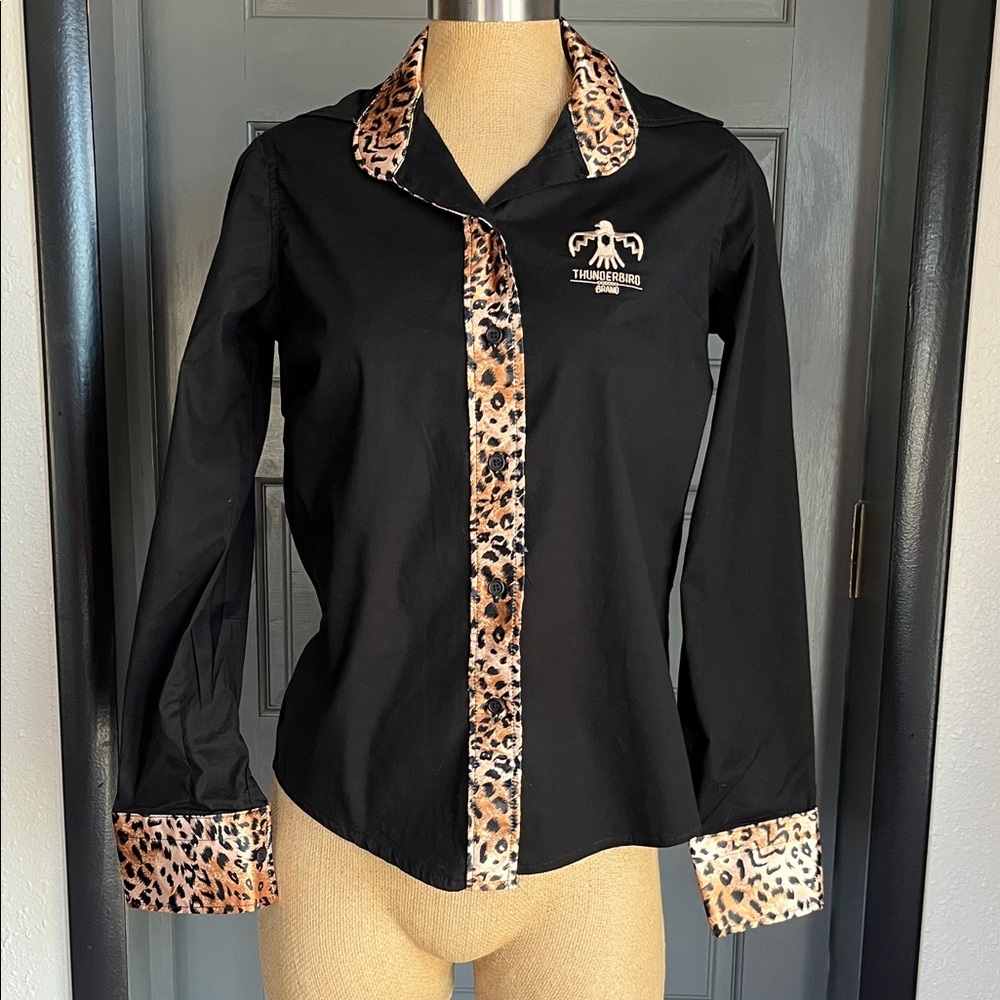 Thunderbird Brand Western Shirt Black with Leopard Trim